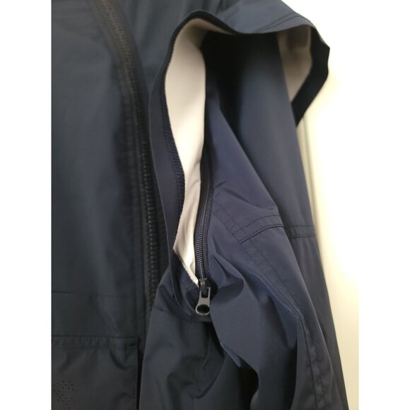 Magnlens Waterproof Hooded Jacket Navy Blue Windbreaker Removable Sleeves Mens S - Picture 9 of 12